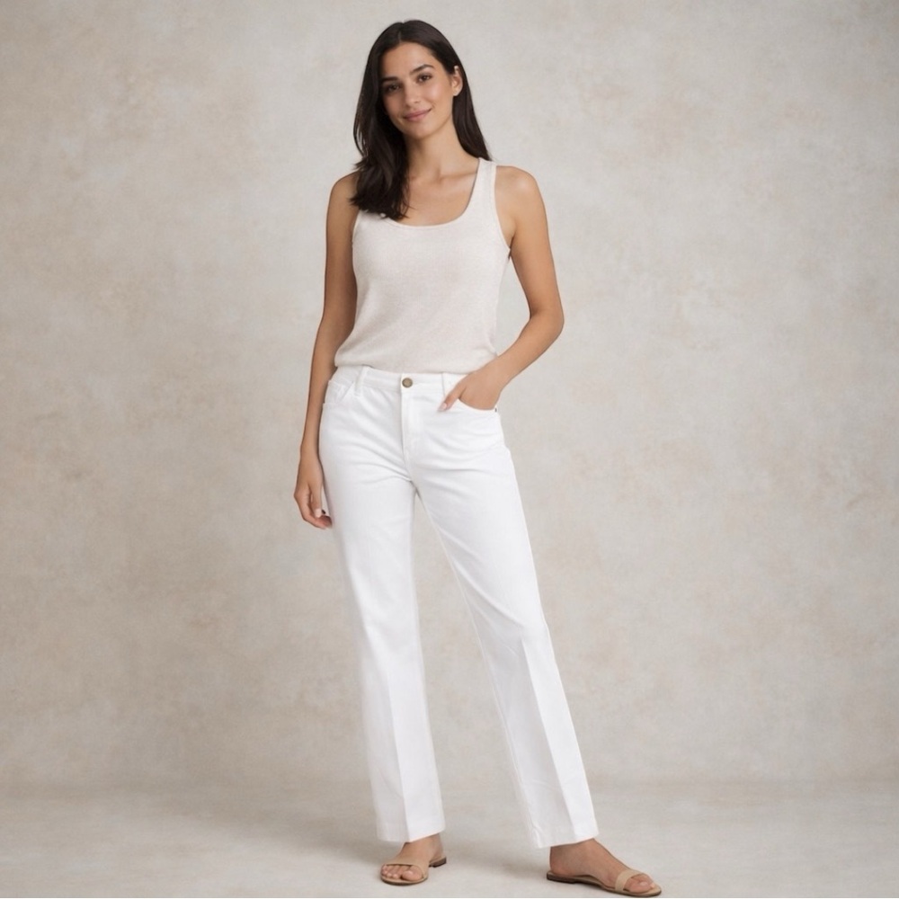 Lauren Ralph Lauren White Straight Leg Pants | 4P Petite | Mid Rise Slim Ankle